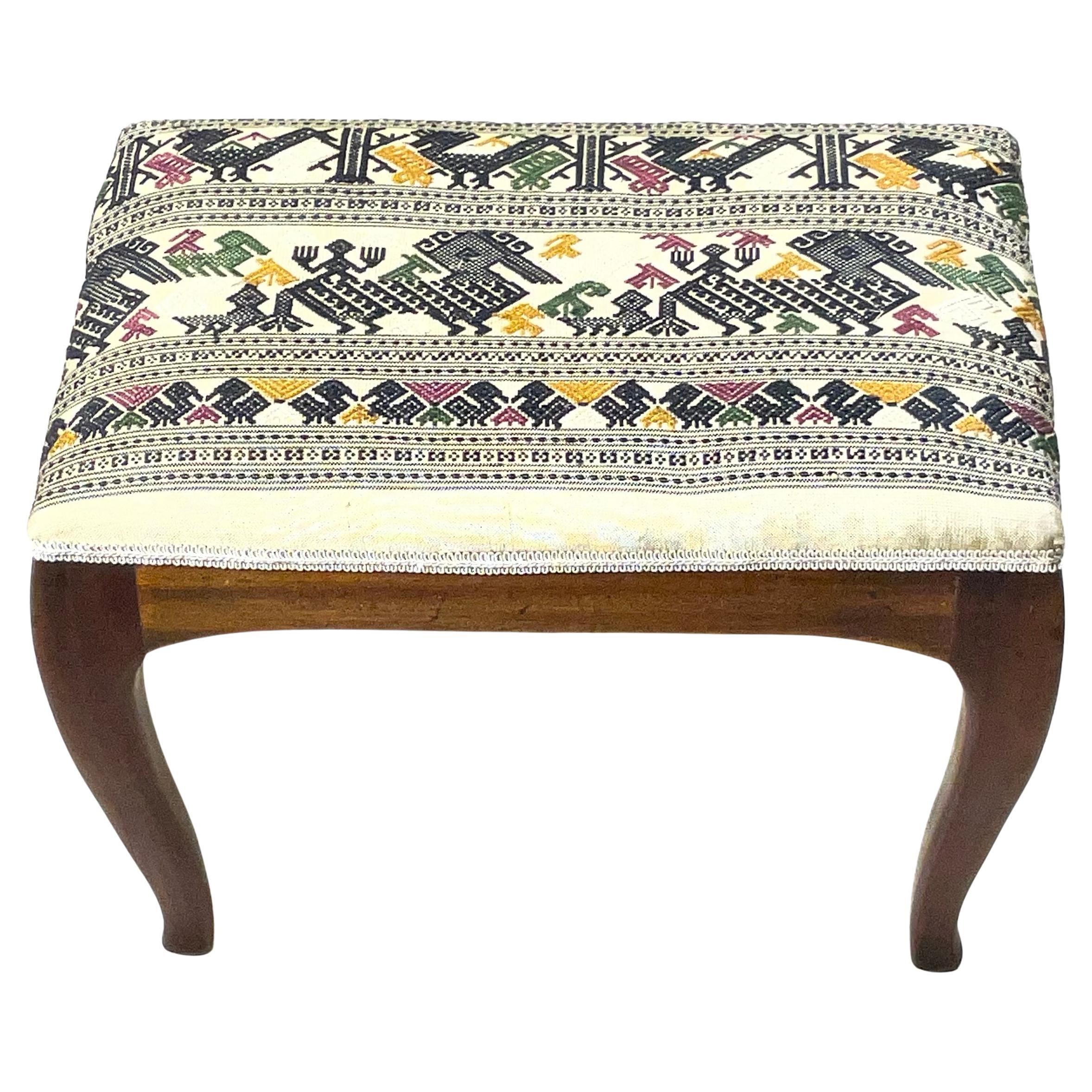 Vintage Boho Footstool – Hand embroidery suzani & Solid Wood.