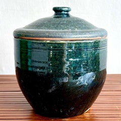 Vintage Boho Forrest Green and Terracotta Lidded Vessel