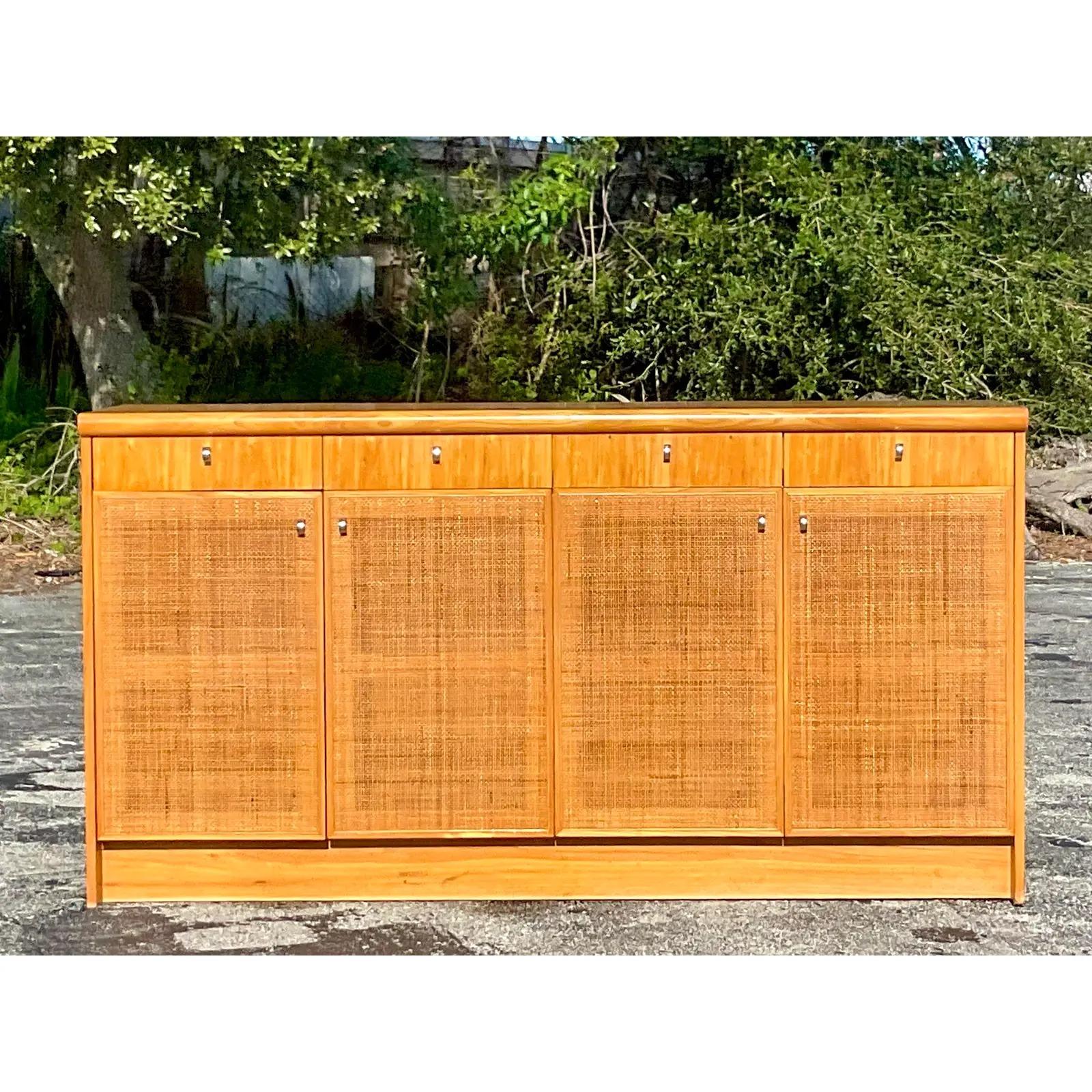 Vintage Boho Founders Grasscloth Credenza In Good Condition In west palm beach, FL