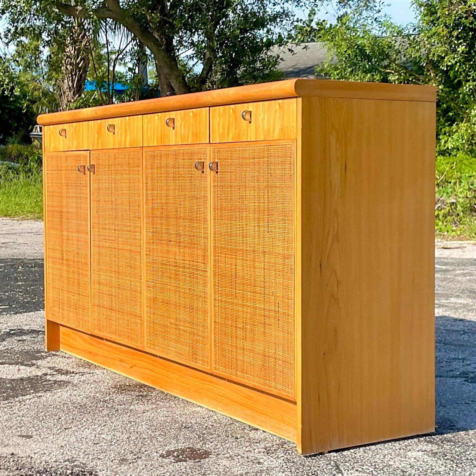 20th Century Vintage Boho Founders Grasscloth Credenza