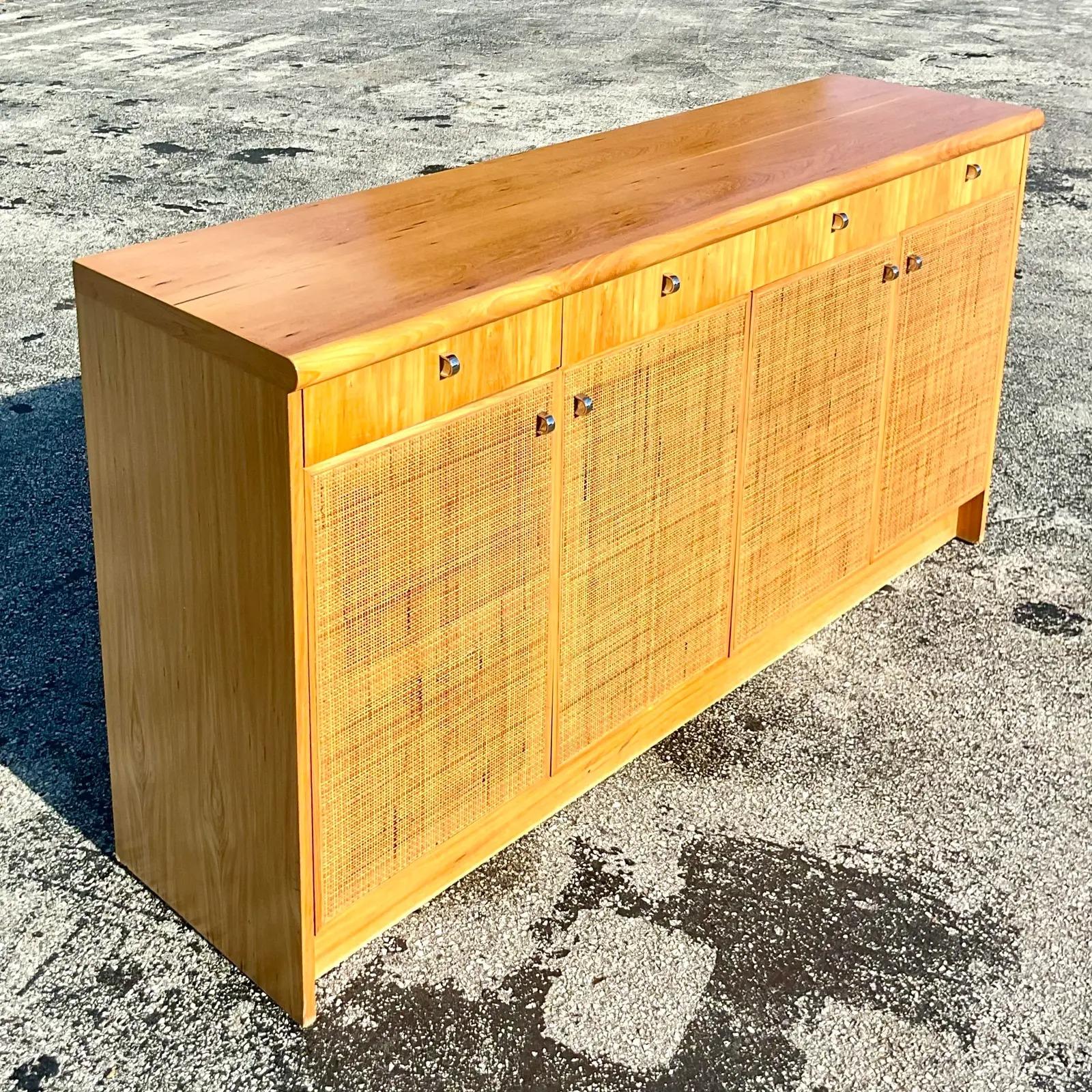 Wood Vintage Boho Founders Grasscloth Credenza