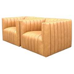 Vintage Boho Four Hands Channel Tufted Swivel Chairs - a Pair