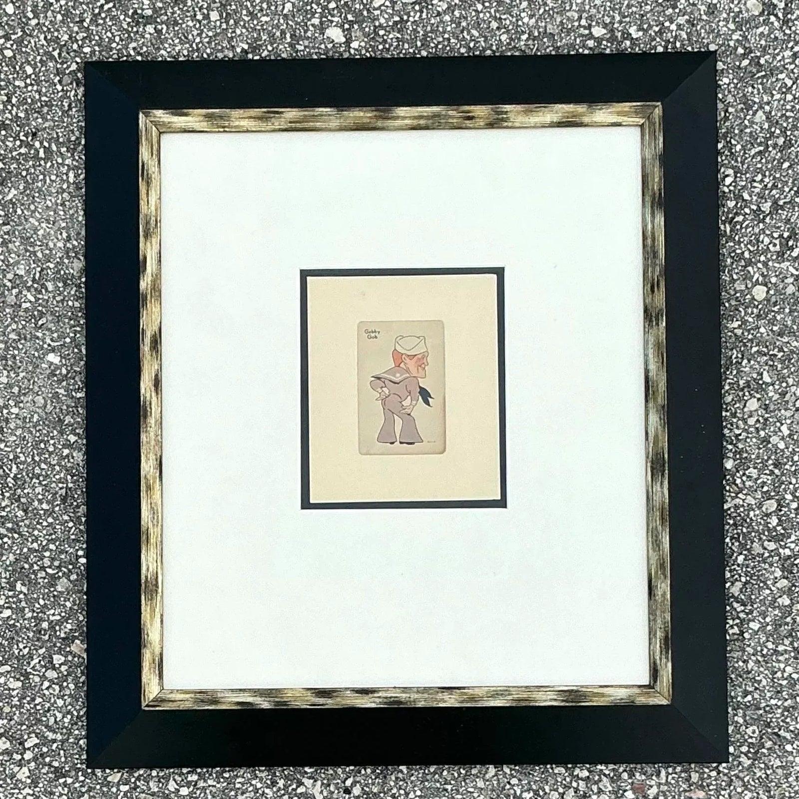 XIXe siècle Vieille fille jouant de cartes vintage Boho encadrée 1938 en vente