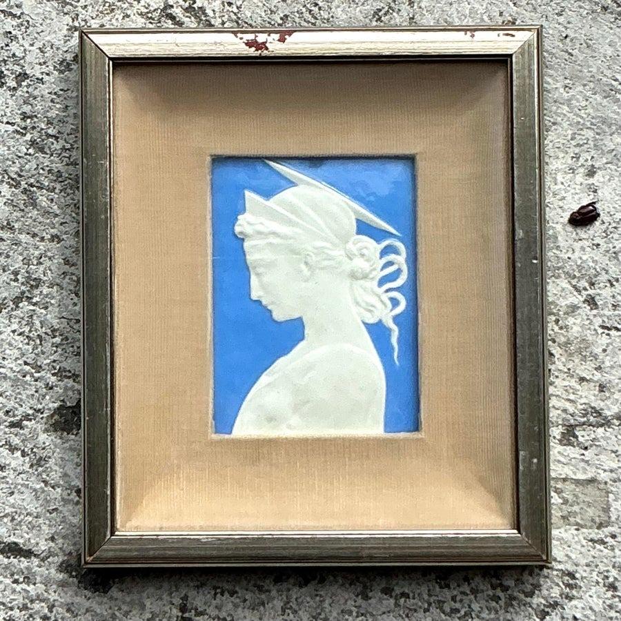 Vintage Boho gerahmt Keramik Profil Relief (Italienisch) im Angebot