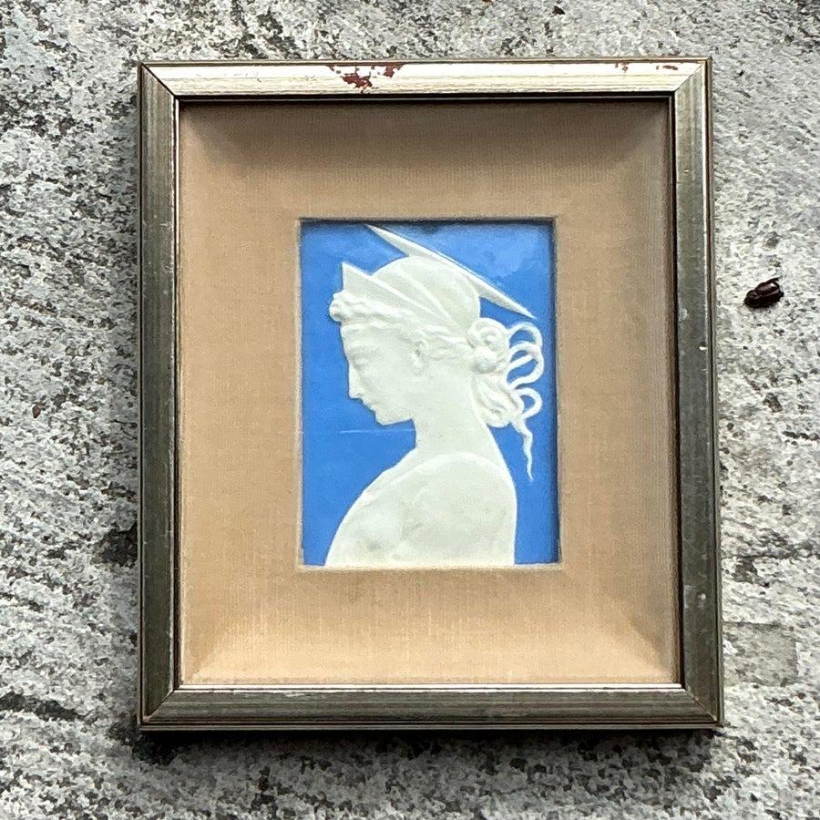Vintage Boho gerahmt Keramik Profil Relief (20. Jahrhundert) im Angebot