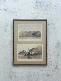 Vintage Boho Framed Lithograph of Landscapes