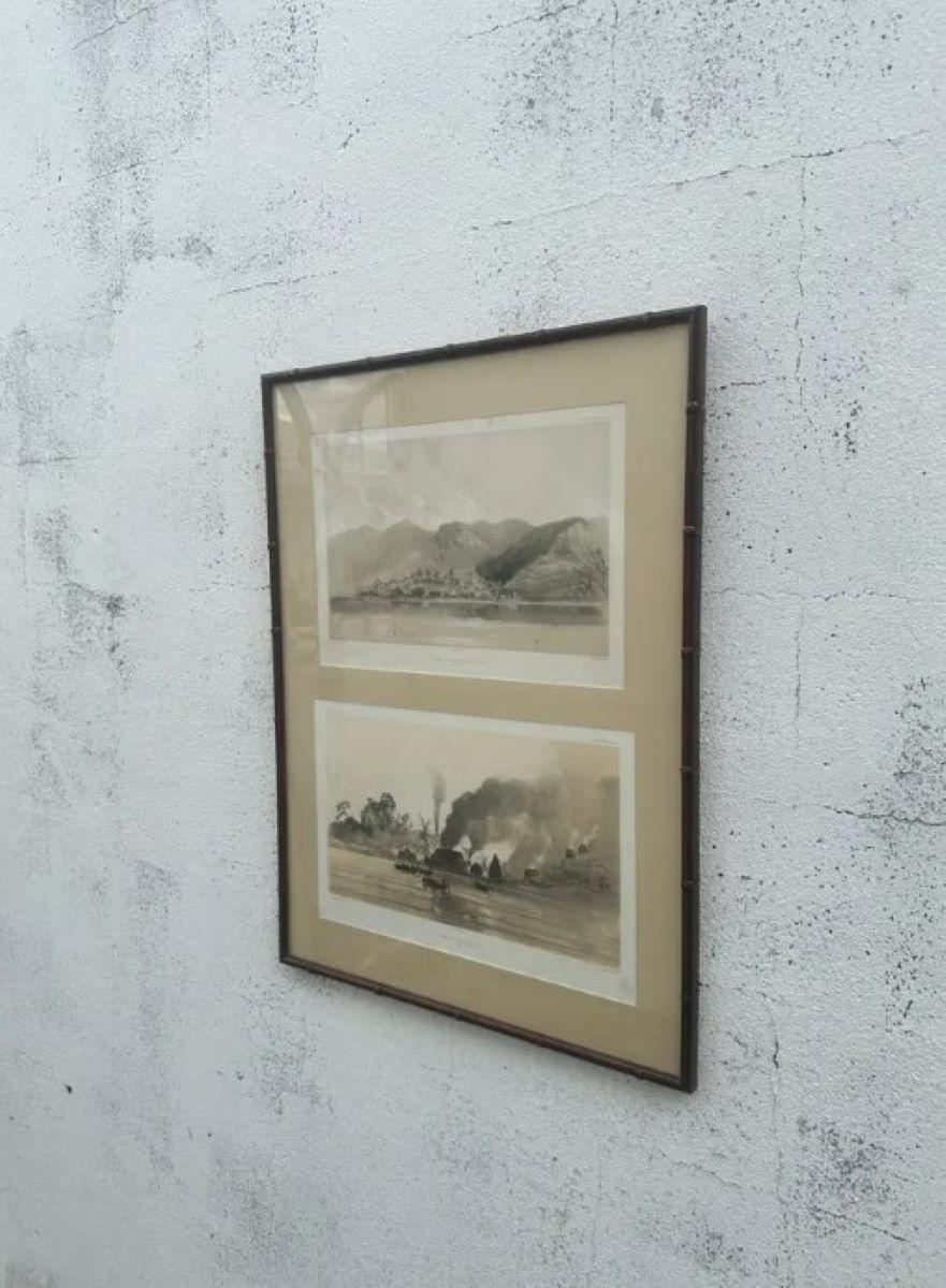 Bohémien Litografia di paesaggi con cornice Vintage By in vendita