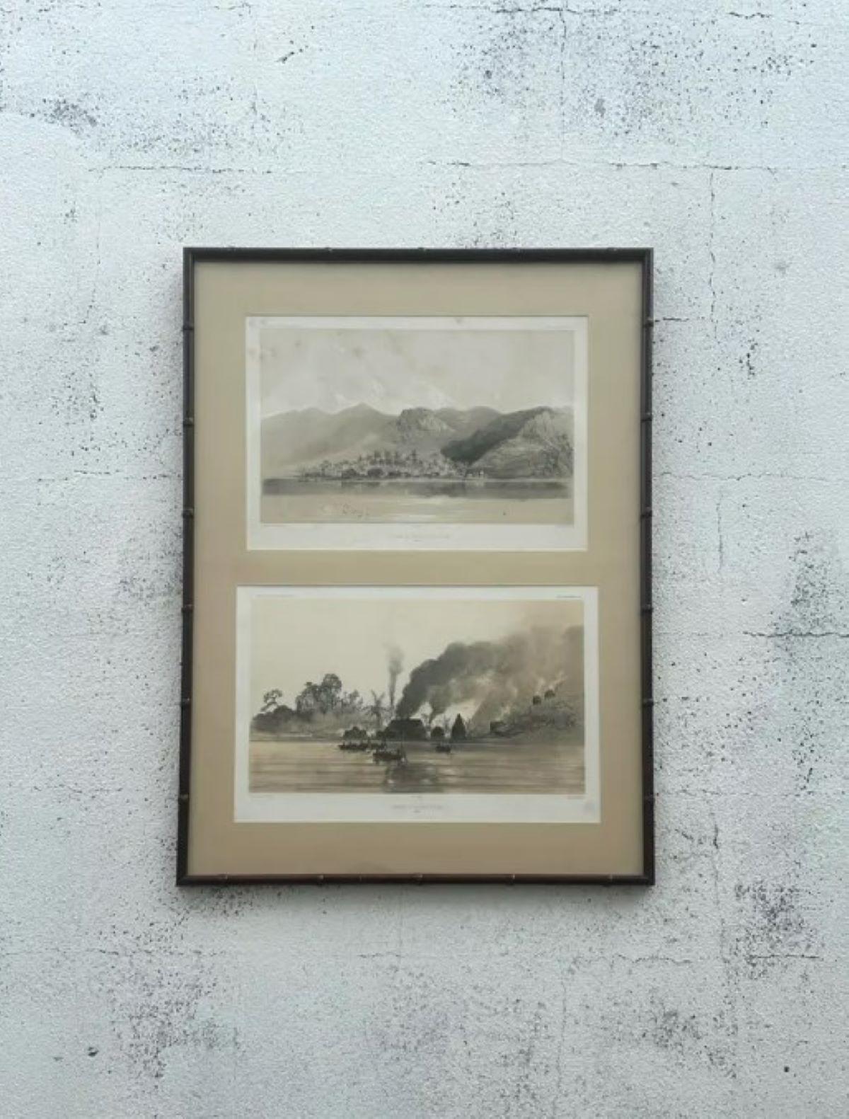 Litografia di paesaggi con cornice Vintage By In condizioni buone in vendita a west palm beach, FL