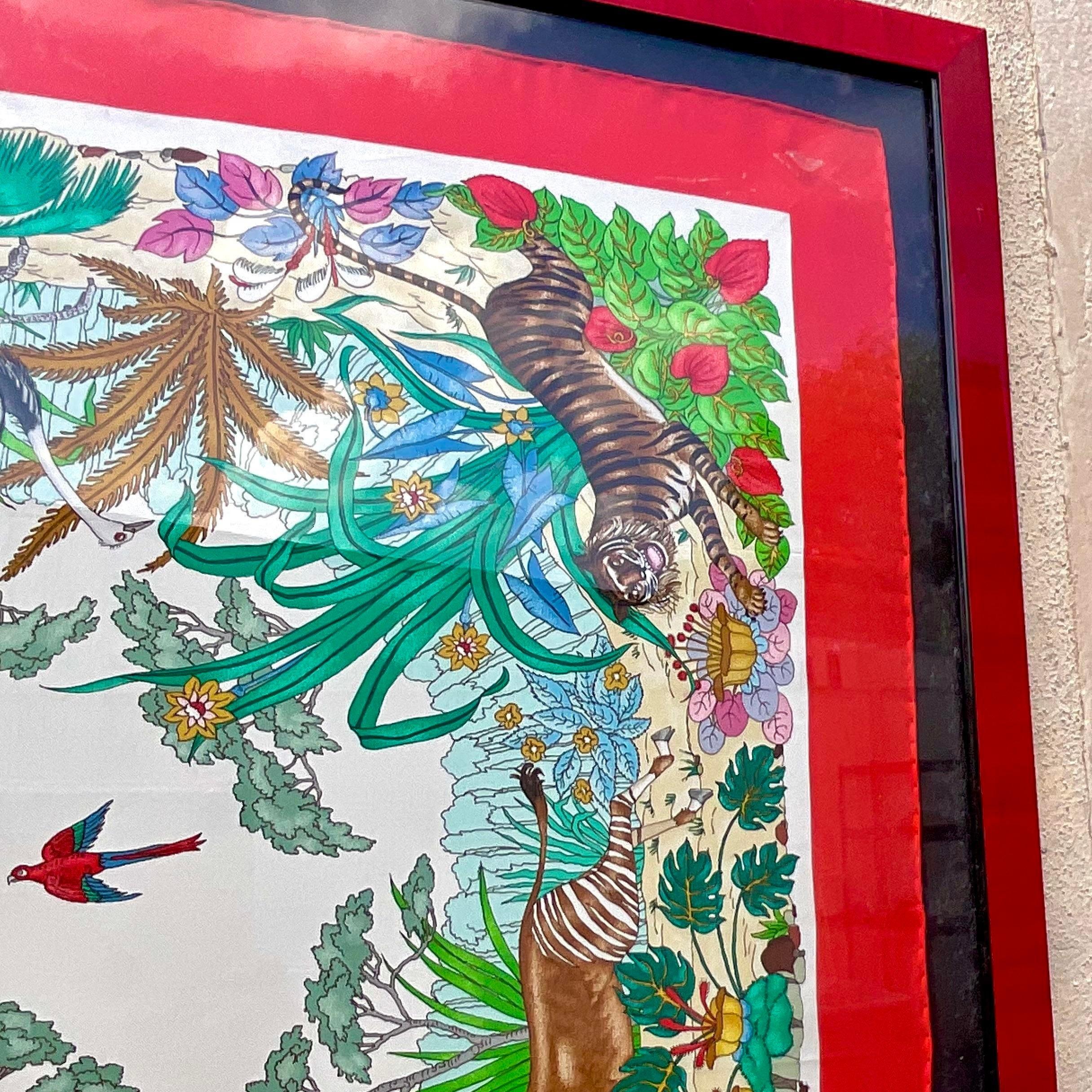 Vintage Boho Framed Printed Gucci Silk Scarf In Good Condition For Sale In west palm beach, FL