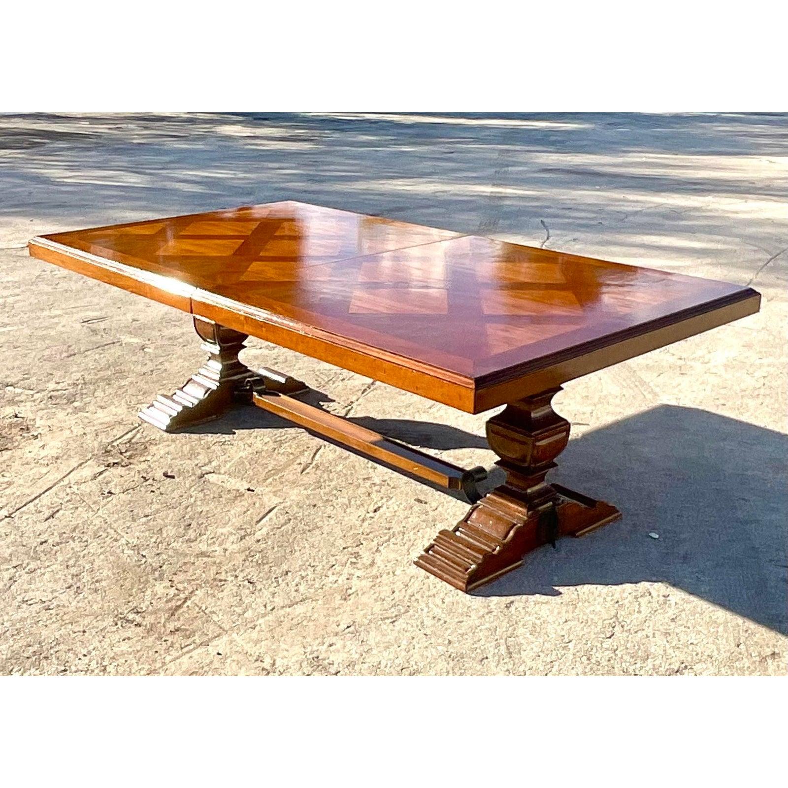 Vintage Boho Francesco Molon Inlay Farm Table In Good Condition In west palm beach, FL