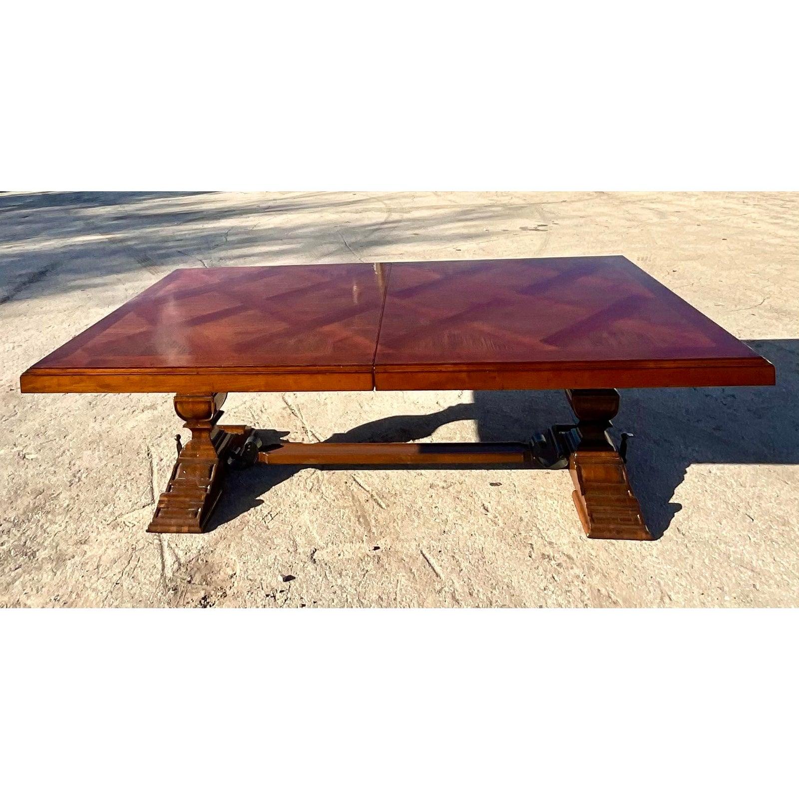 Wood Vintage Boho Francesco Molon Inlay Farm Table