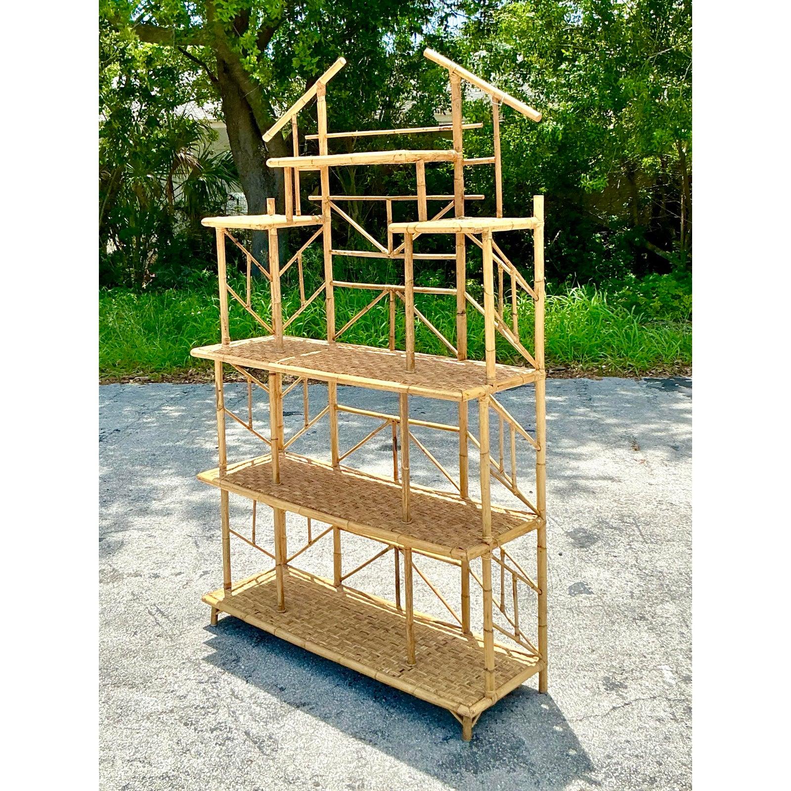Vintage Boho French Bamboo Etagere For Sale 6