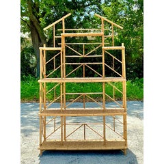 Vintage Boho French Bamboo Etagere