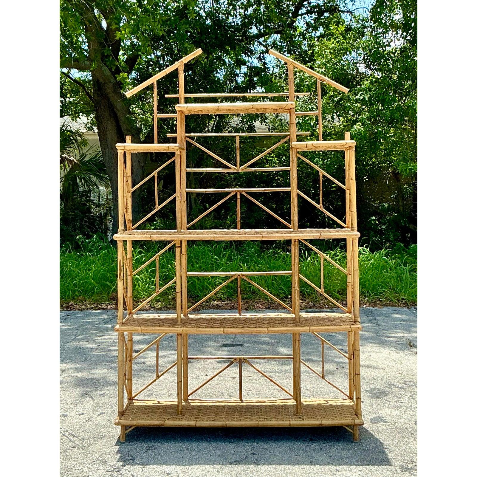 Vintage Boho French Bamboo Etagere In Good Condition For Sale In west palm beach, FL