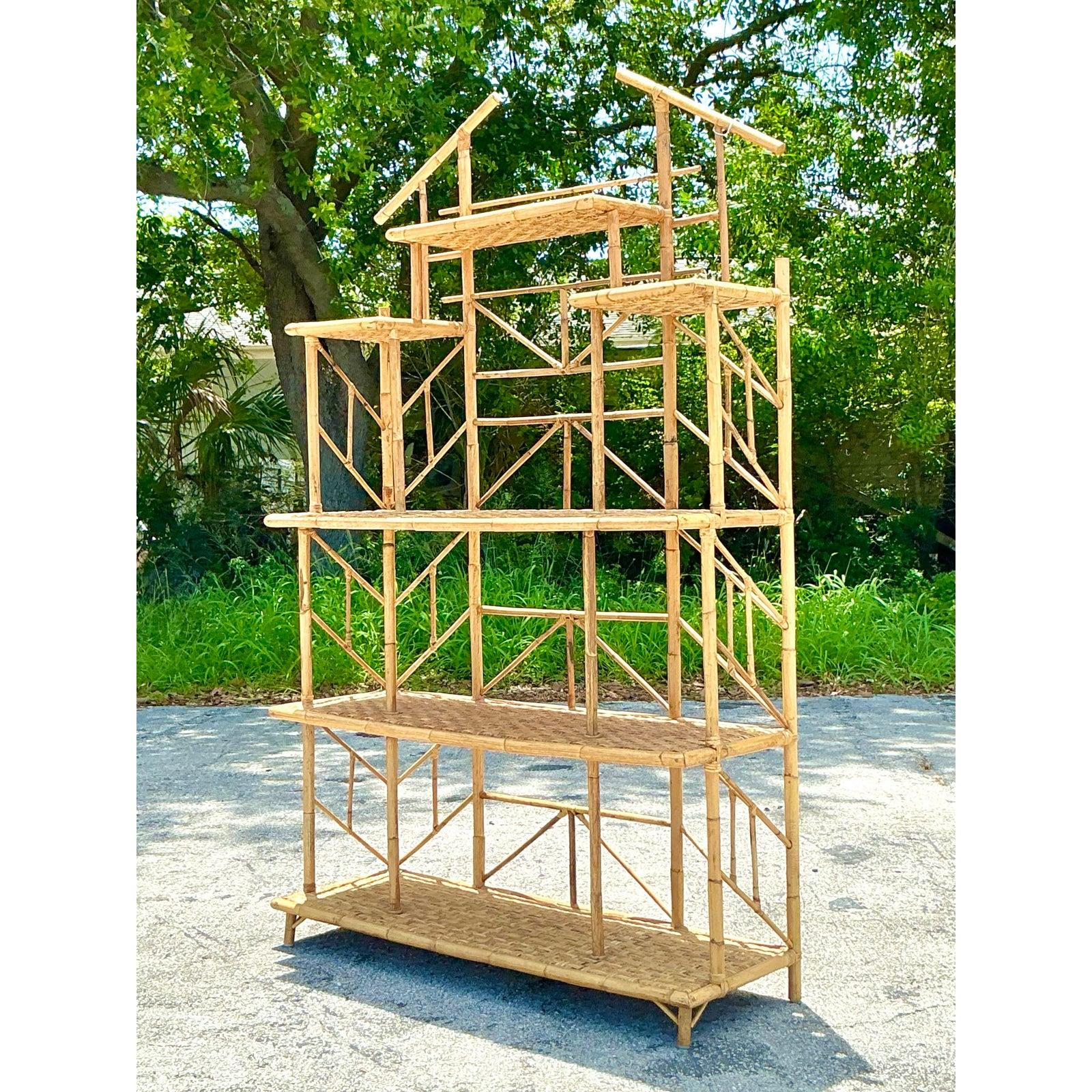 Vintage Boho French Bamboo Etagere For Sale 3