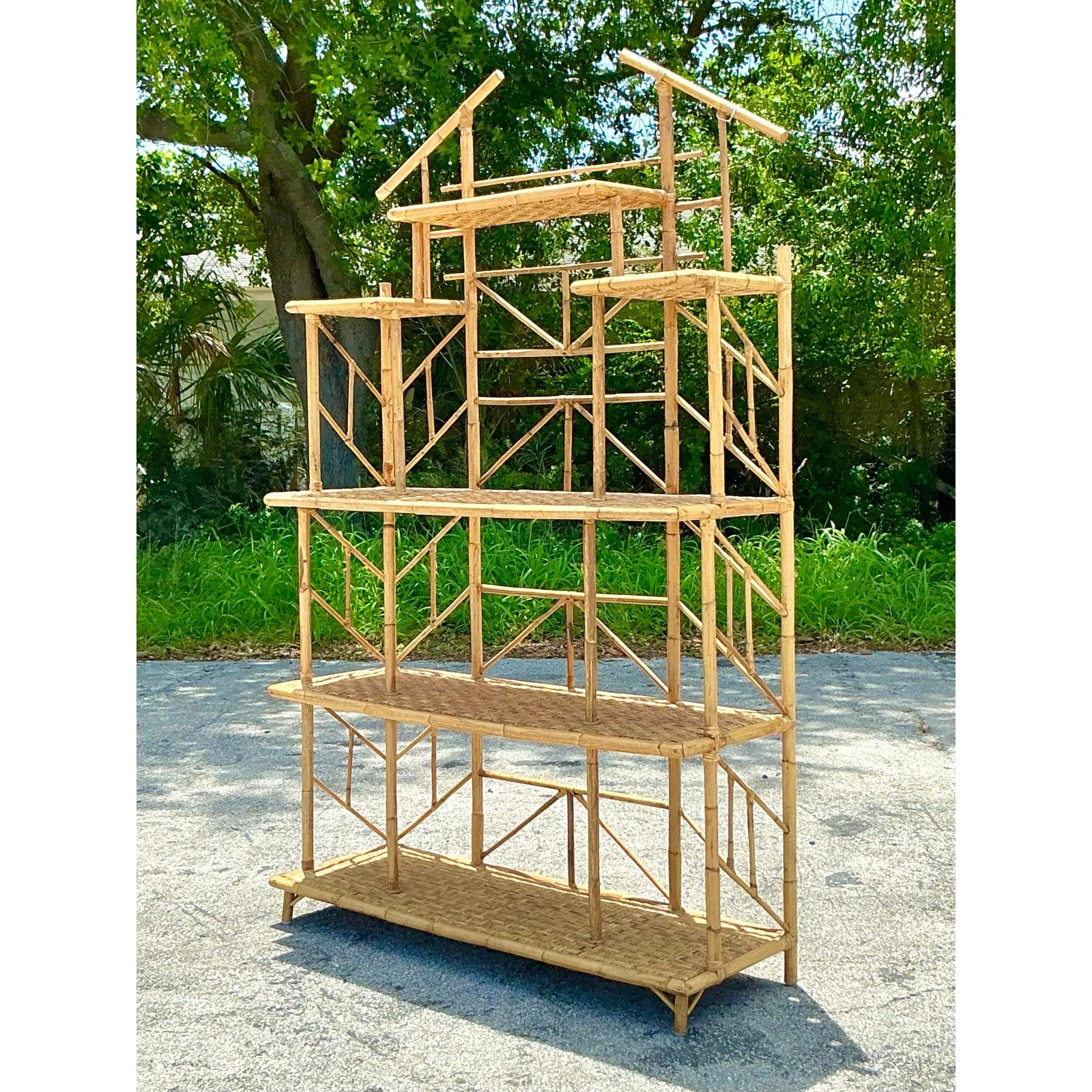 Vintage Boho French Bamboo Etagere For Sale 4