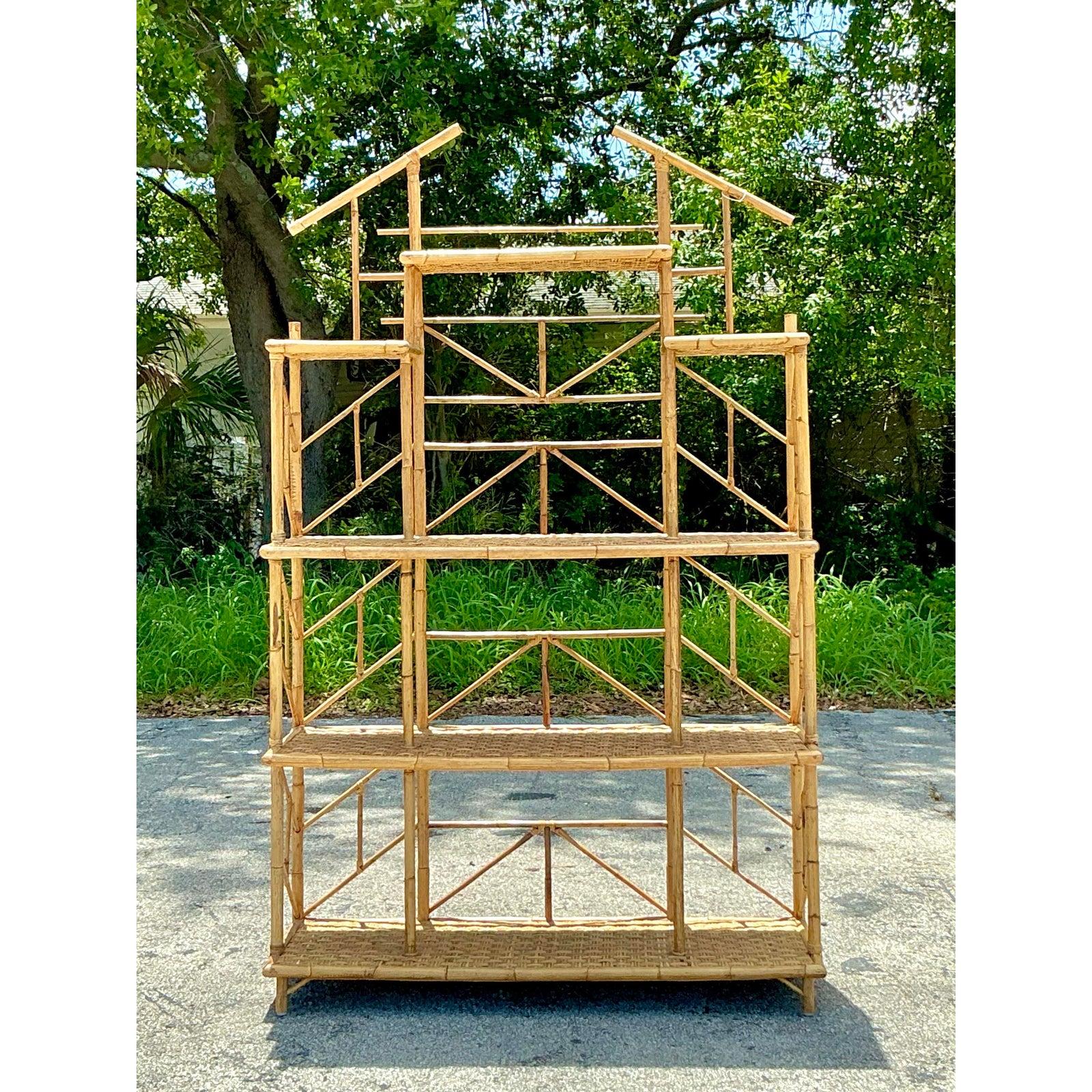 Vintage Boho French Bamboo Etagere For Sale 5