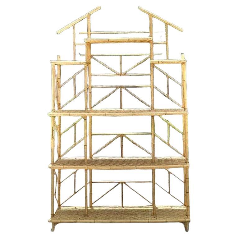 Vintage Boho French Bamboo Etagere For Sale