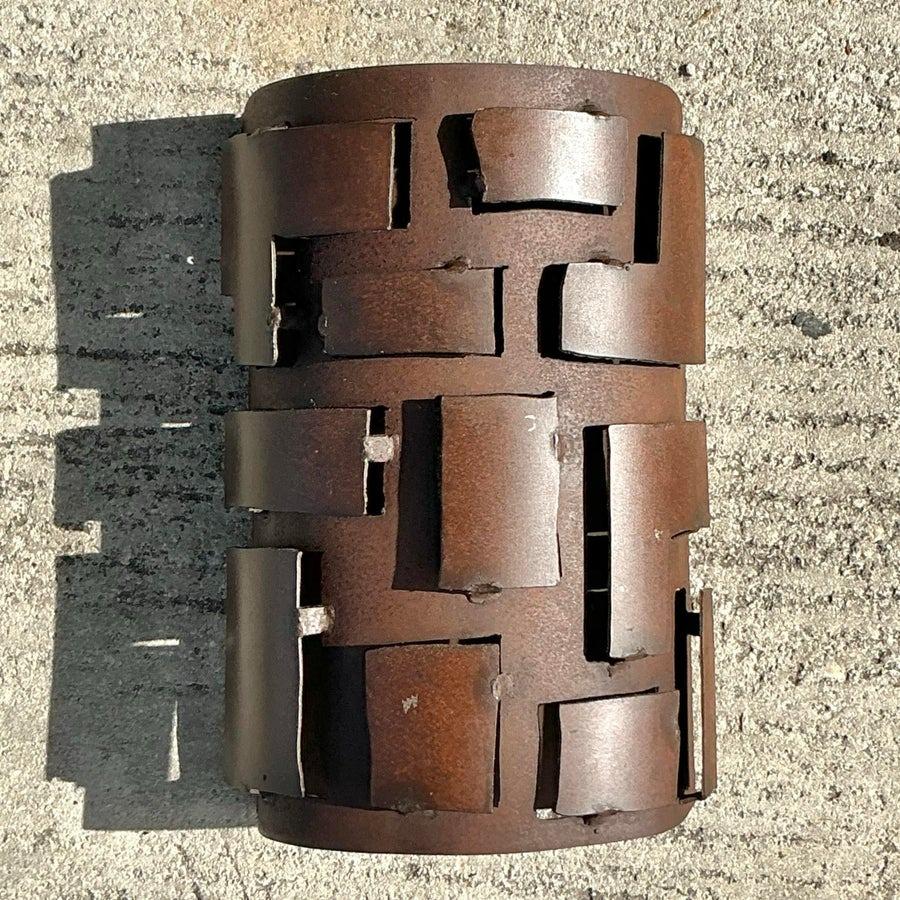 Vintage Boho French Brutalist Wall Sconce In Good Condition For Sale In West Palm Beach, FL