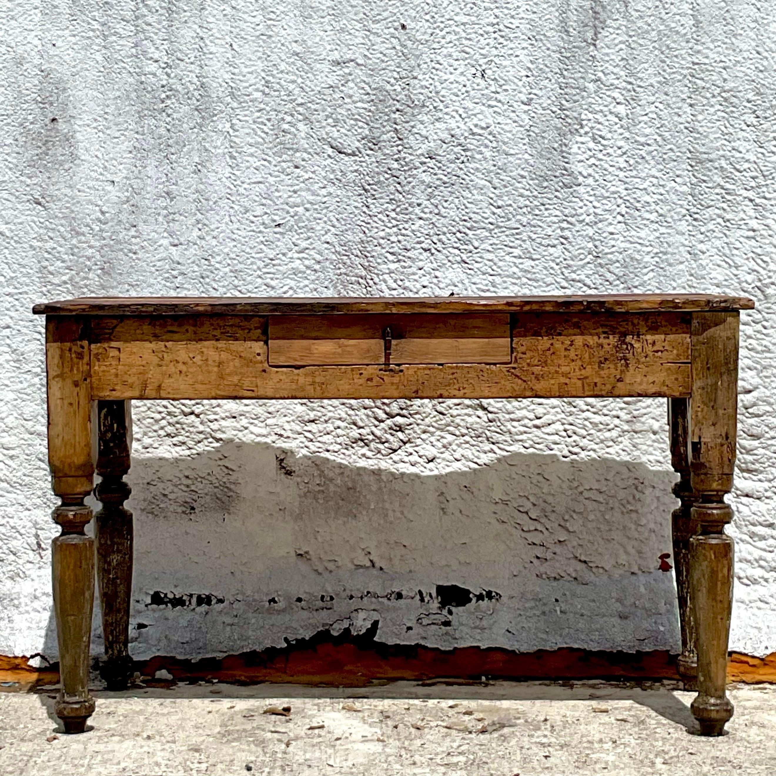 Vintage Boho French Farm House Konsolentisch (Holz)