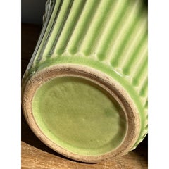 Vintage Boho French Glazed Ceramic Pleated Vase