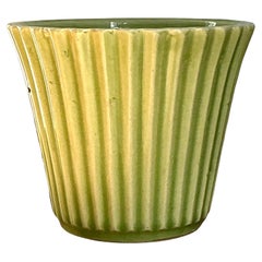 Vintage Boho French Glazed Ceramic Pleated Vase