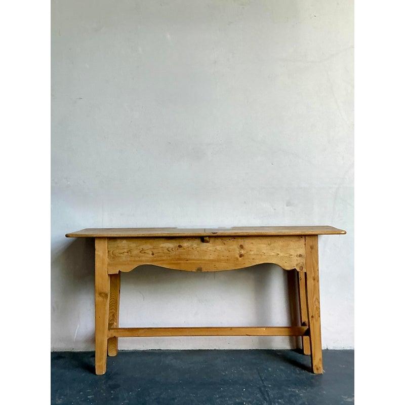 20th Century Vintage Boho French Knotty Pine Scalloped Console Table For Sale