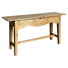 Vintage Boho French Knotty Pine Scalloped Console Table
