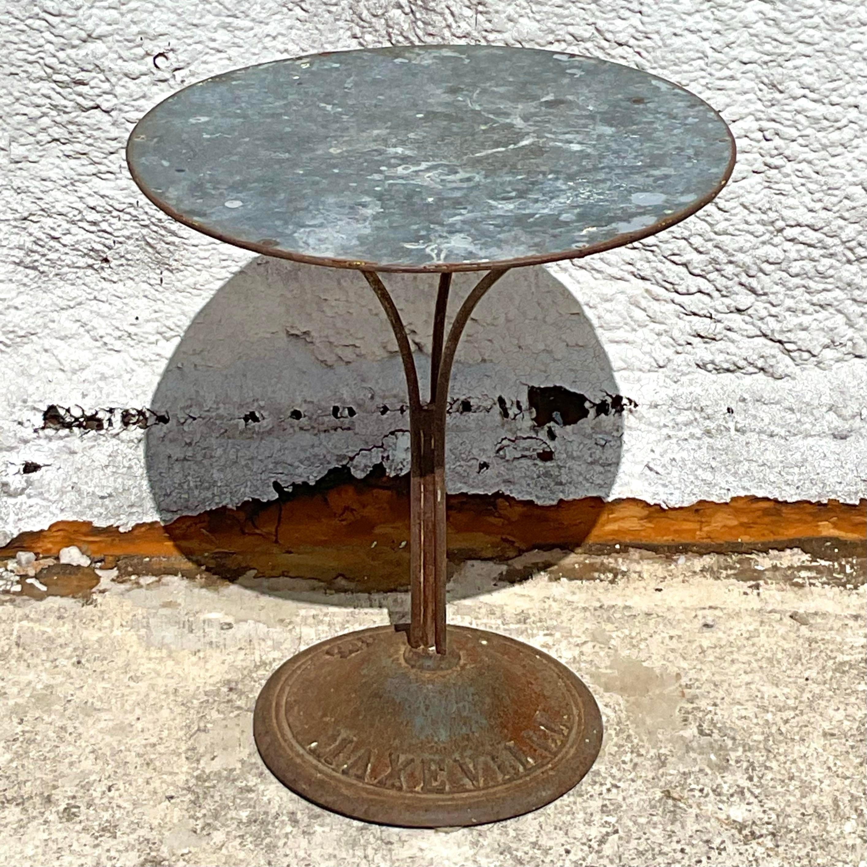 Vintage Boho French Metal Bistro Table In Good Condition For Sale In West Palm Beach, FL