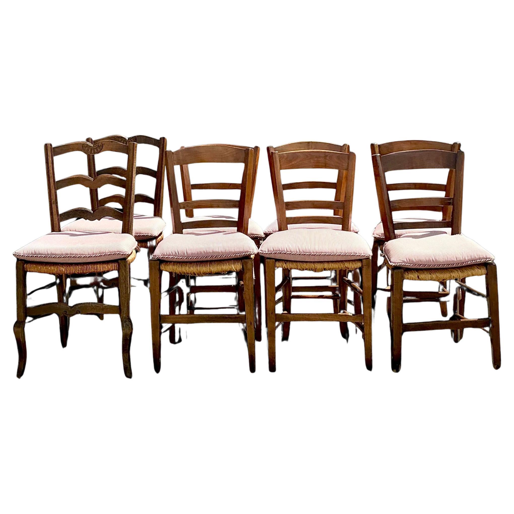 Vintage Boho French Mixed Rush Seat Dining Chairs Set of 10