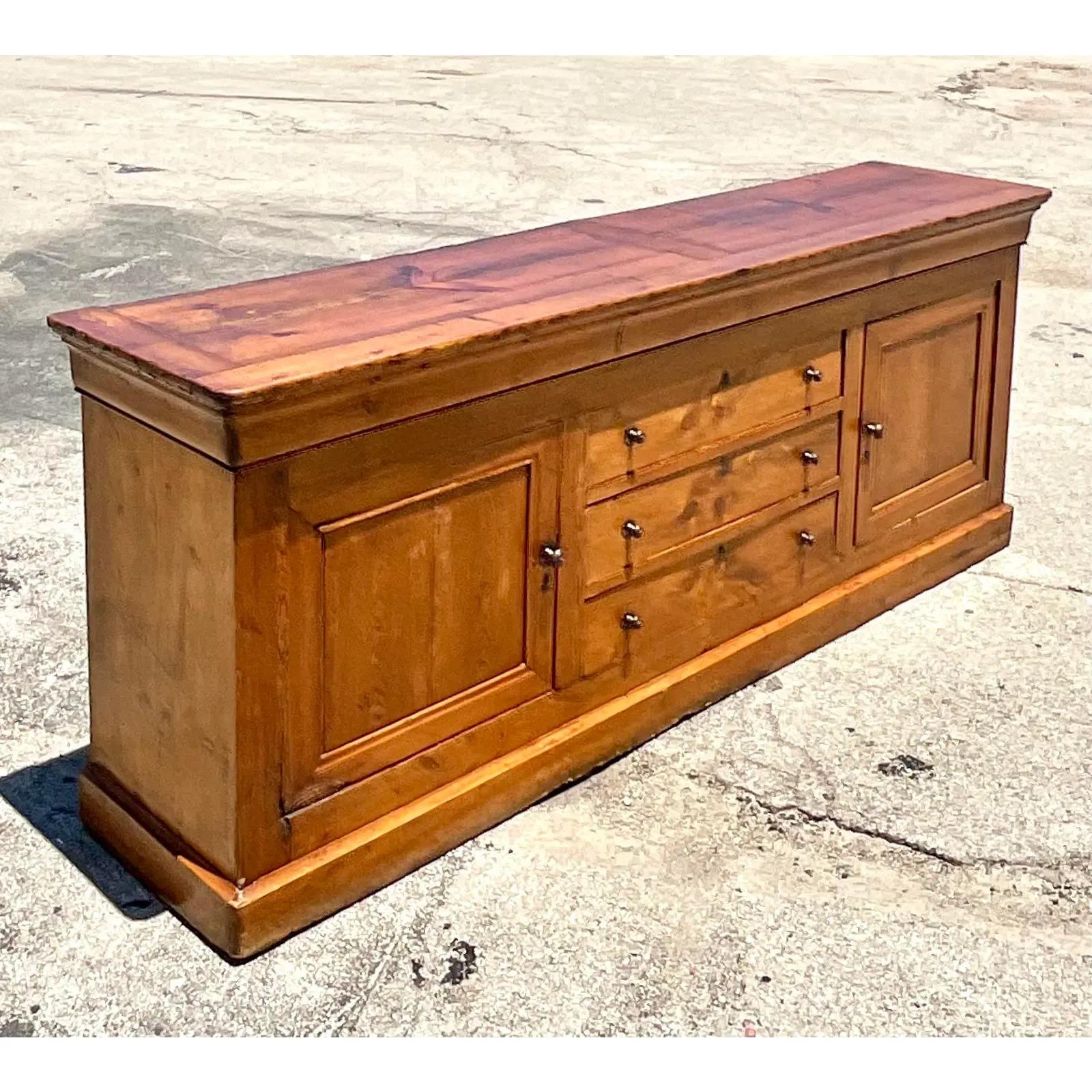 French Provincial Vintage Boho French Pine Credenza
