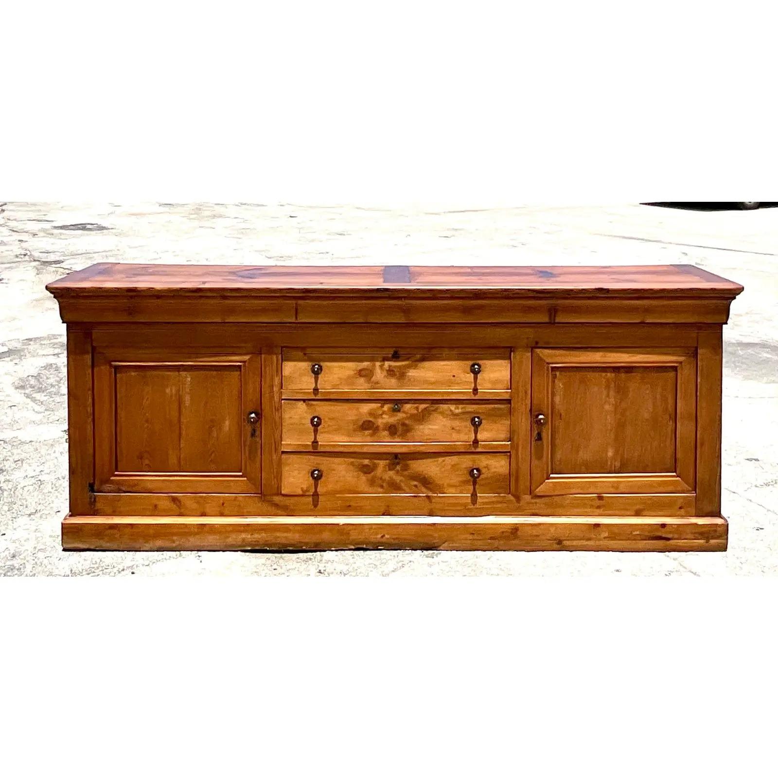 Vintage Boho French Pine Credenza In Good Condition In west palm beach, FL
