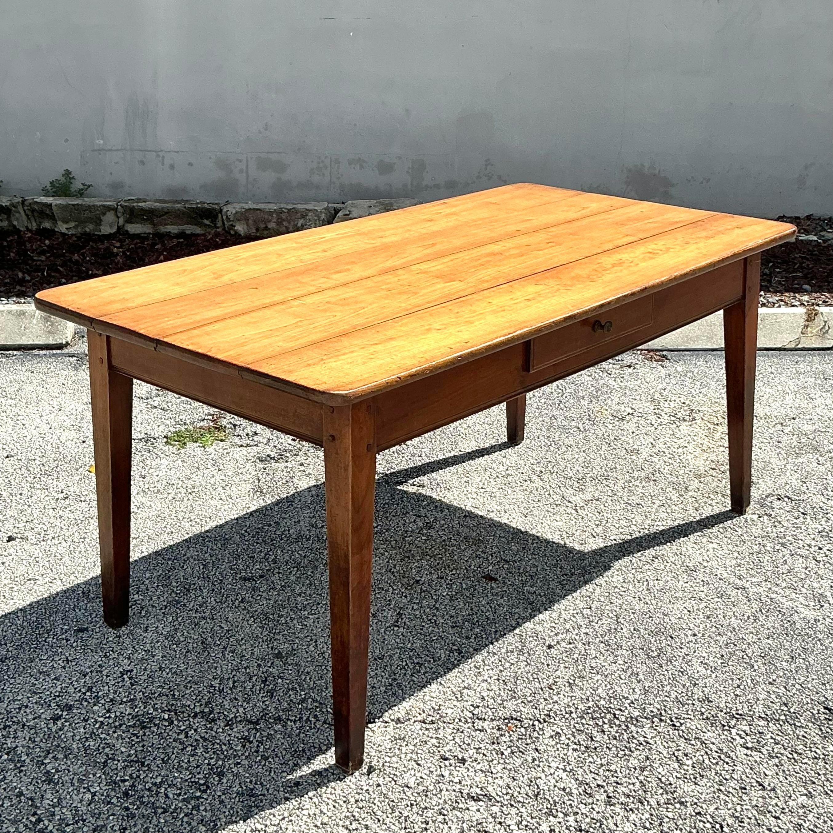 Table de ferme bohème vintage en planches françaises en vente 4