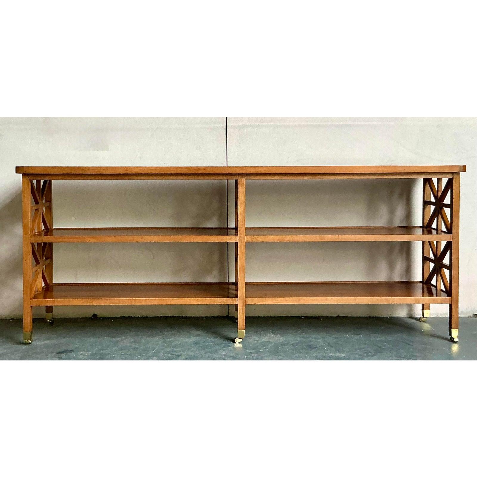 American Vintage Boho Fret Work Console Table For Sale