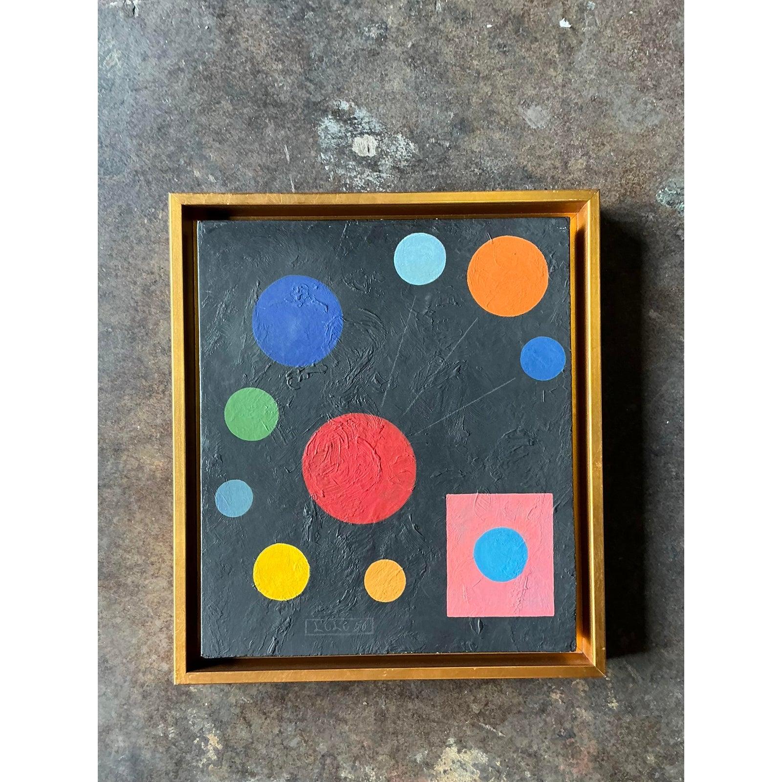 Vintage Boho Geometrisch Abstrakt Öl auf Brett (21. Jahrhundert und zeitgenössisch) im Angebot