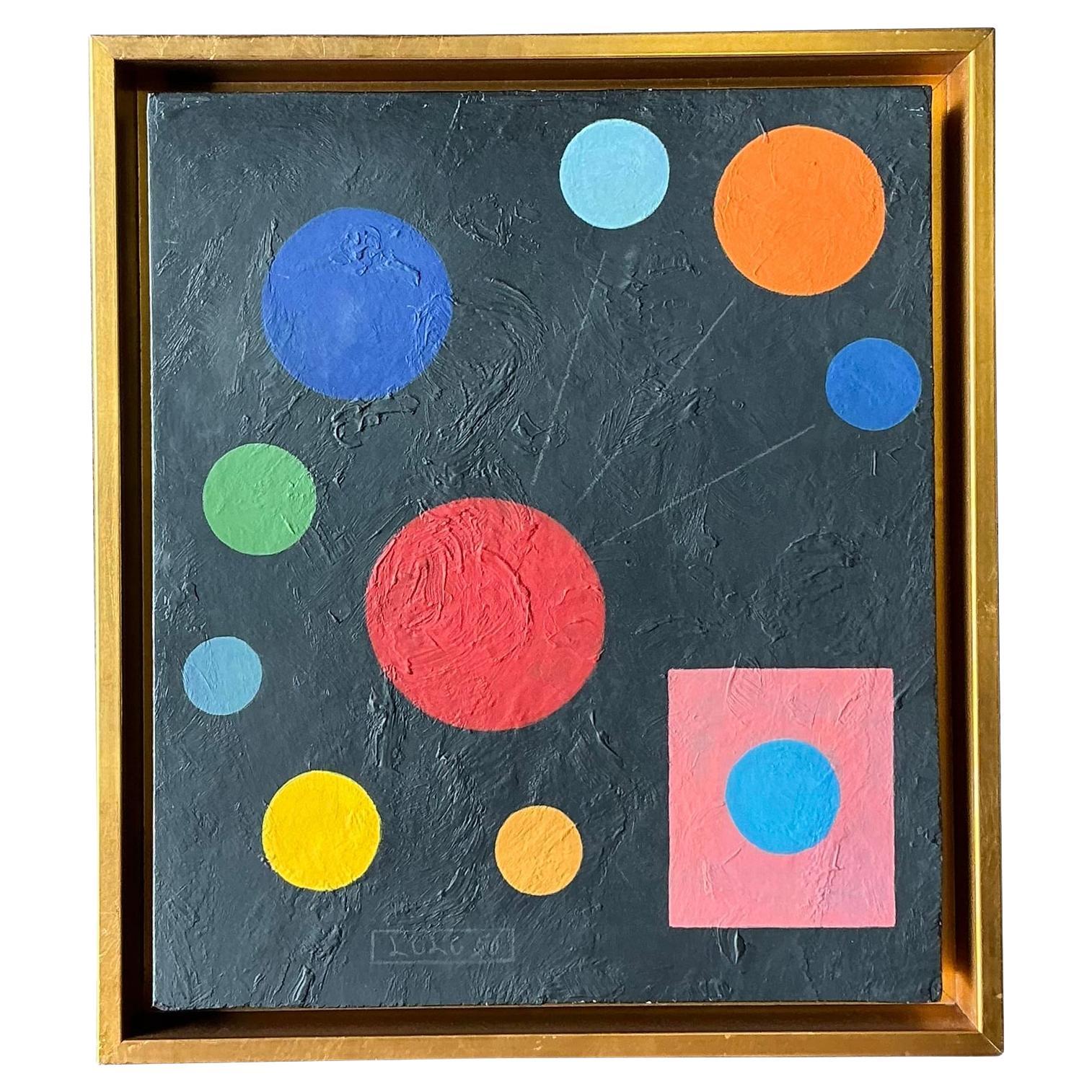 Vintage Boho Geometrisch Abstrakt Öl auf Brett