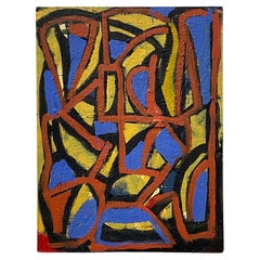 Vintage Boho Geometric Abstract Oil on Canvas