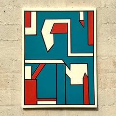 Vintage Boho Geometrische abstrakte Ölgemälde auf Leinwand