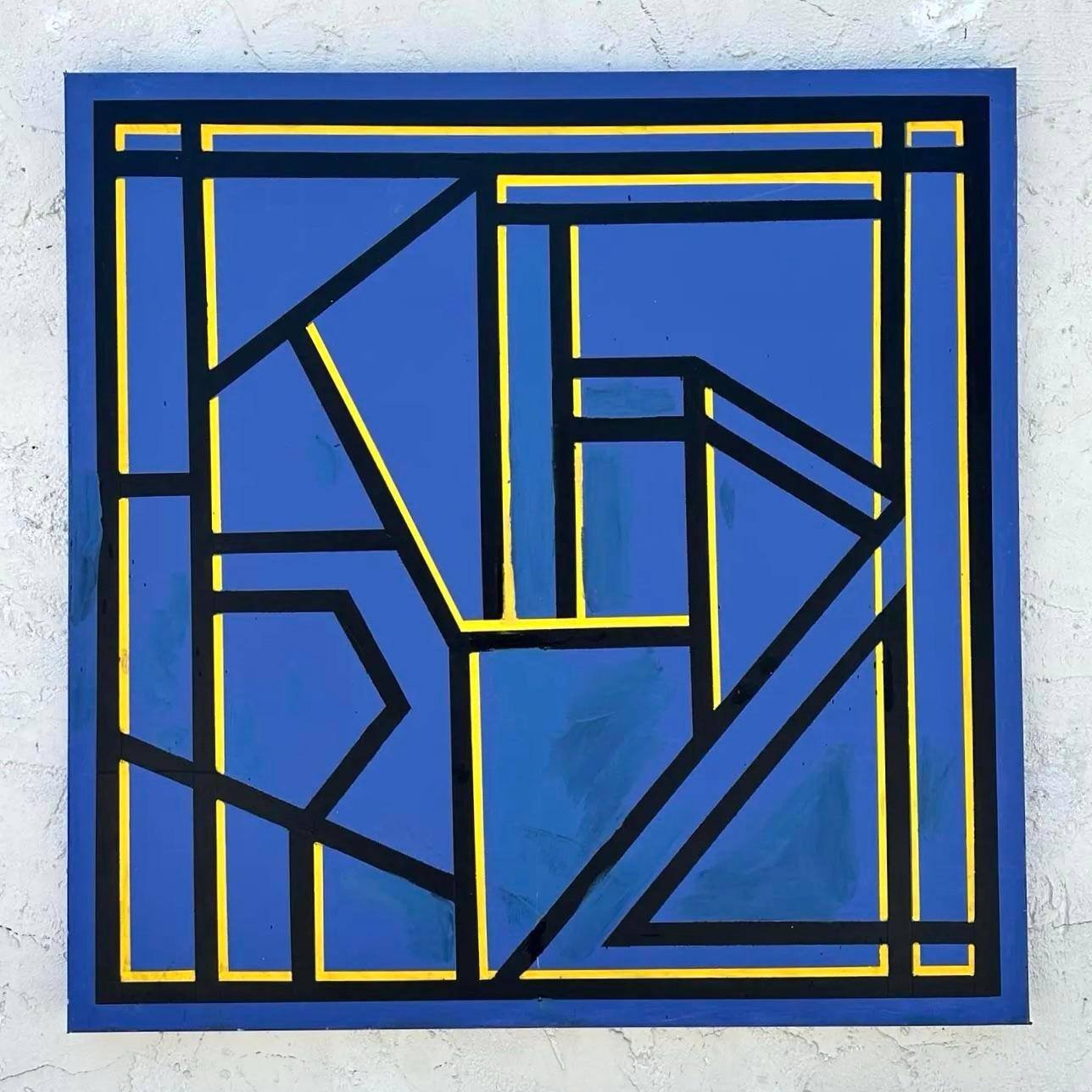 Vintage Boho Geometrische abstrakte Ölgemälde auf Leinwand im Zustand „Gut“ im Angebot in west palm beach, FL