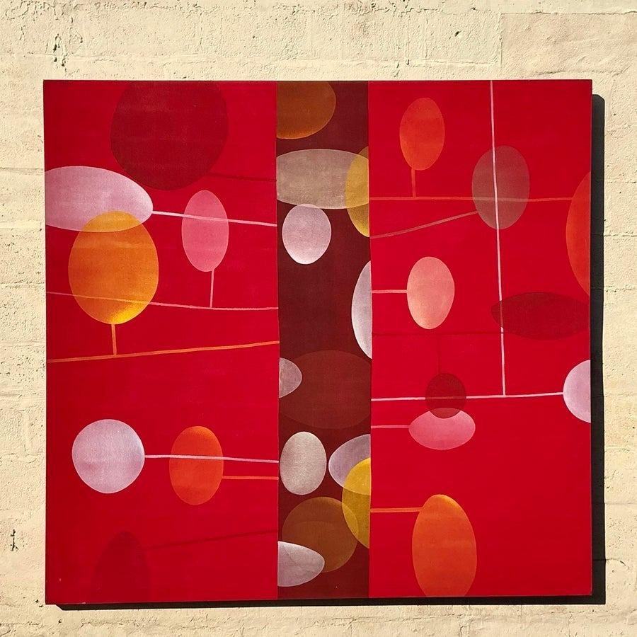 Vintage Boho Geometrische abstrakte Ölgemälde auf Leinwand (20. Jahrhundert) im Angebot