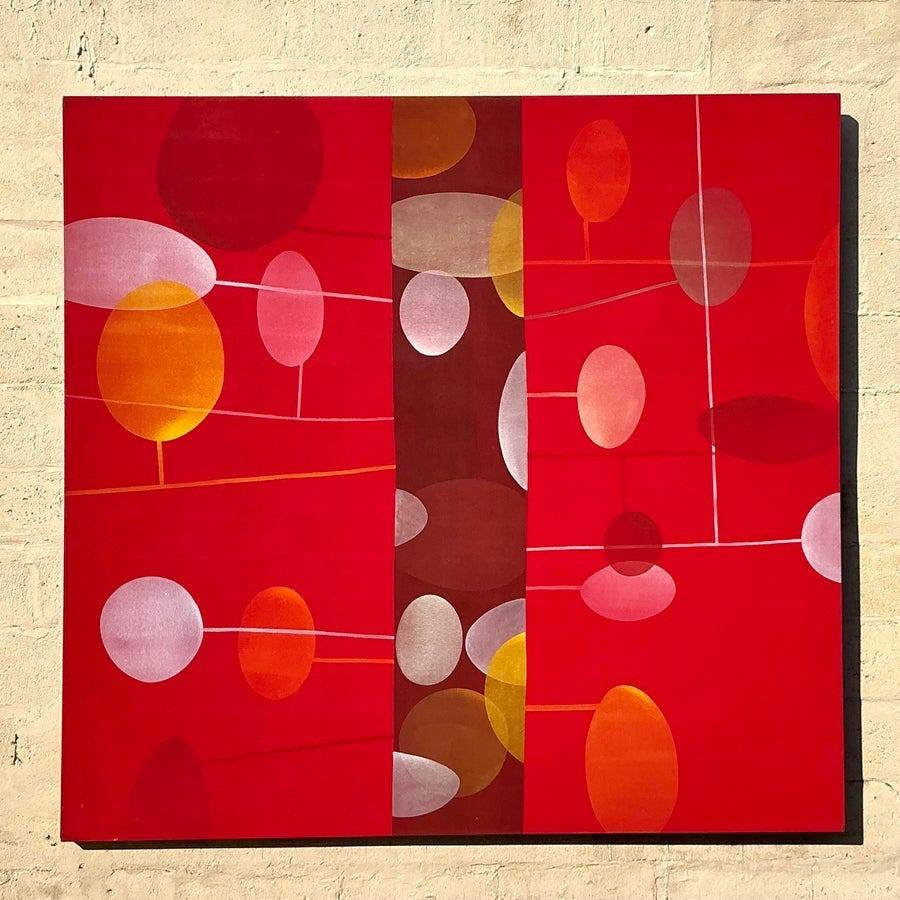 Vintage Boho Geometrische abstrakte Ölgemälde auf Leinwand im Angebot 2