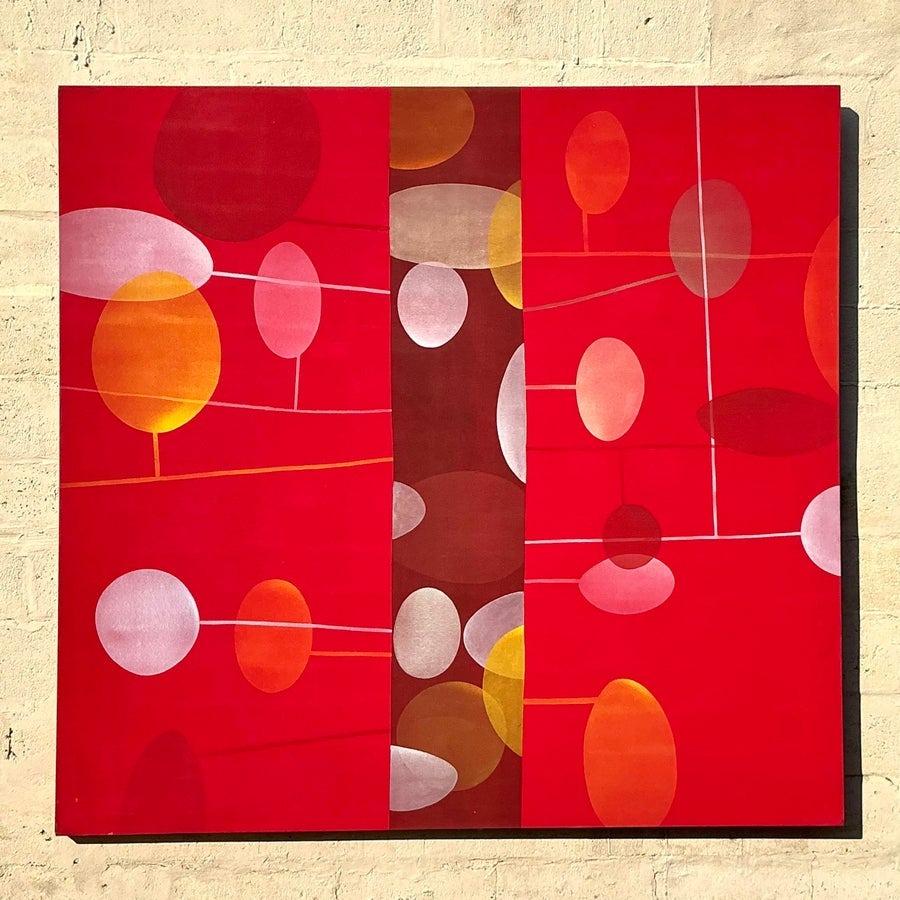 Vintage Boho Geometrische abstrakte Ölgemälde auf Leinwand im Angebot 3