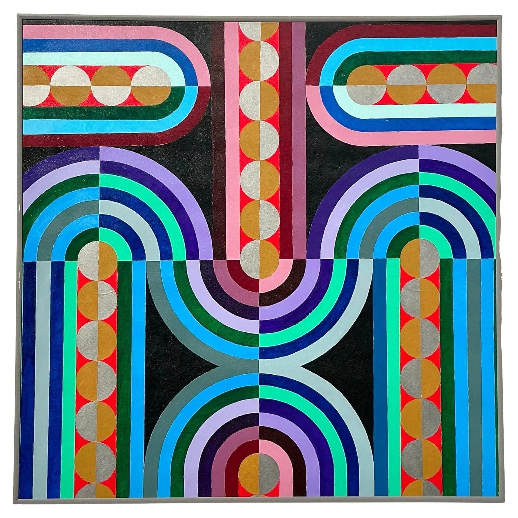 Pittura ad olio astratta geometrica vintage Boho su tela