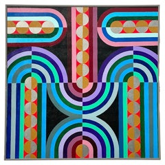 Vintage Boho Geometric Abstract Oil Painting on Canvas
