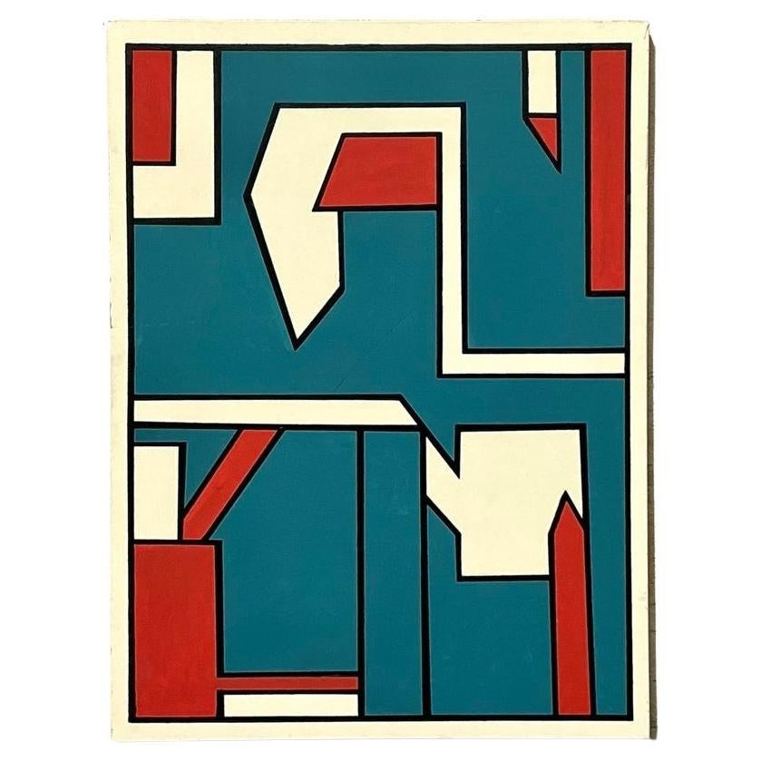 Pittura ad olio astratta geometrica vintage Boho su tela