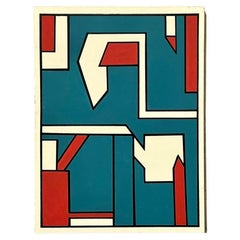 Vintage Boho Geometric Abstract Oil Painting on Canvas