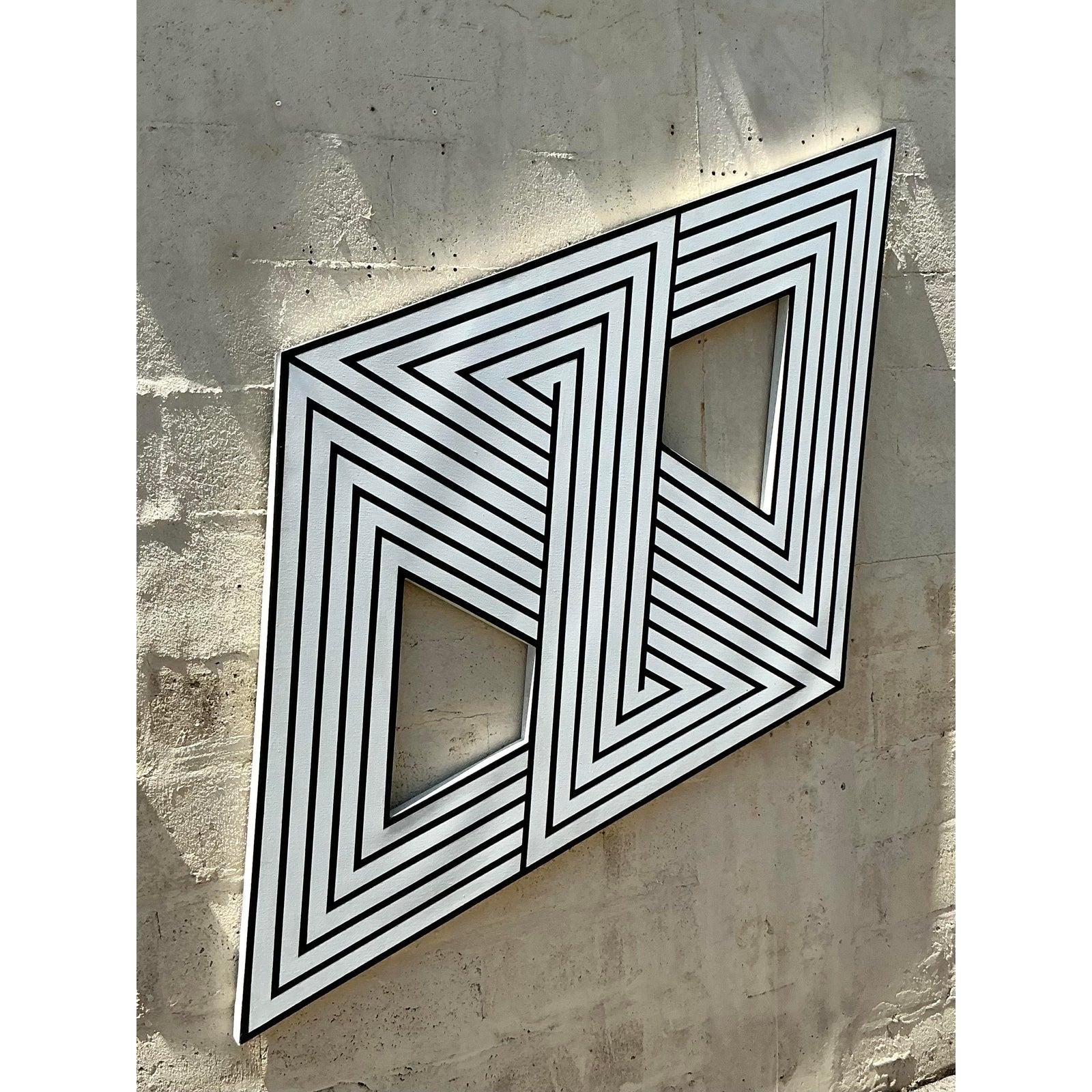Vintage Boho Geometrisch Abstrakt auf Leinwand (Moderne der Mitte des Jahrhunderts) im Angebot