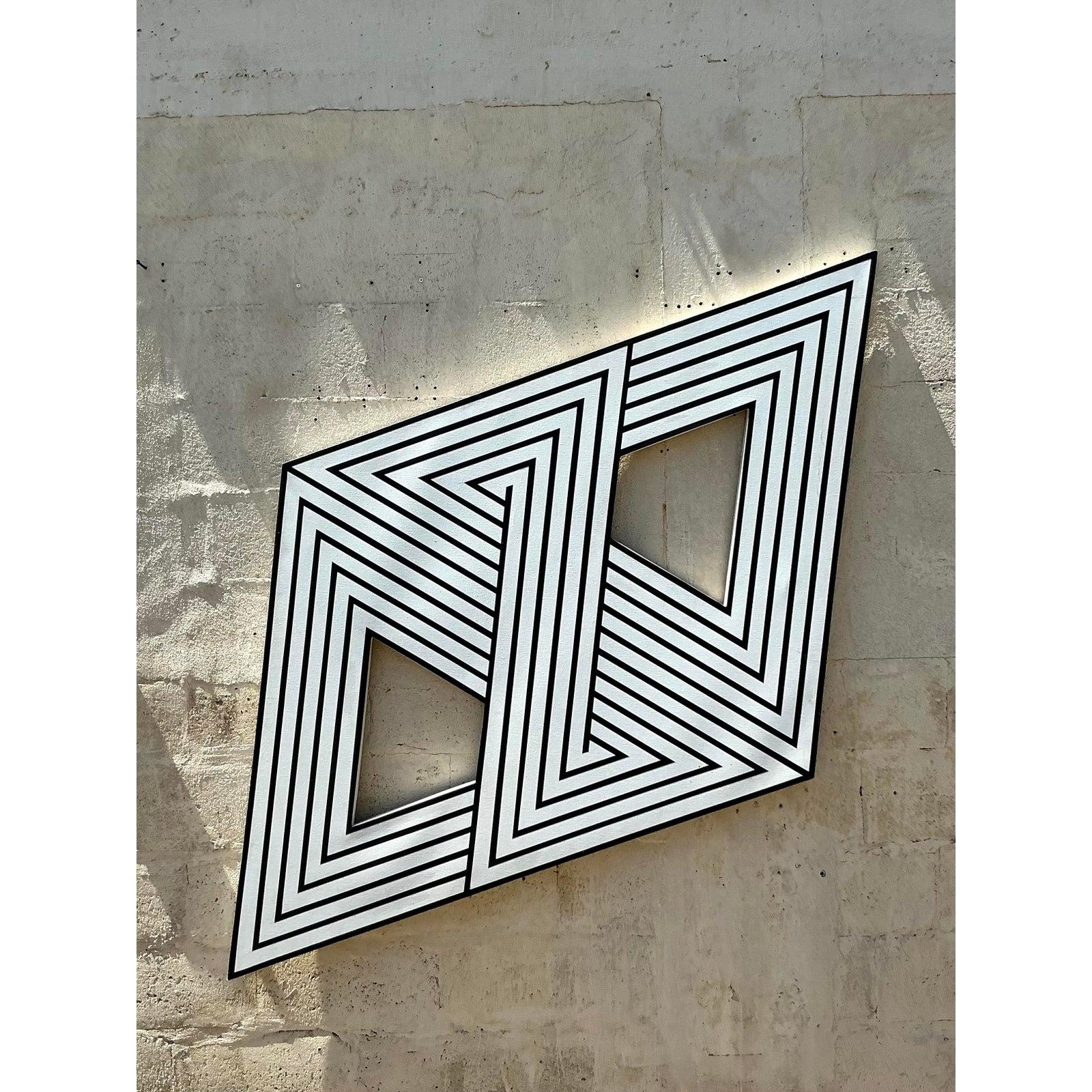 Vintage Boho Geometrisch Abstrakt auf Leinwand im Angebot 1