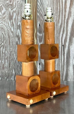 Vintage Boho Geometric Blocks Lamps - a Pair