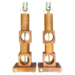 Vintage Boho Geometric Blocks Lamps - a Pair